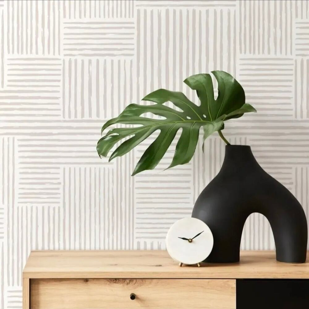 Modern Beige White Geometric Peel & Stick Wallpaper 17.3" x 511.8"